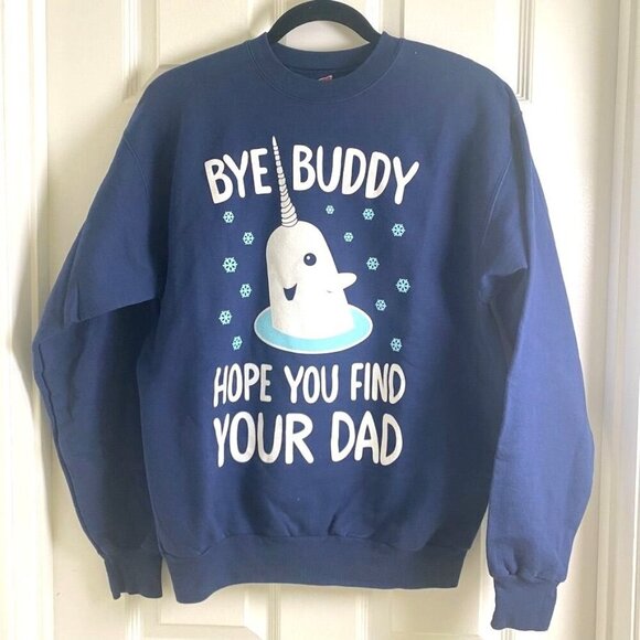 Hanes Comfort Blend Sweatshirt Elf Movie "Hey Buddy" Narwhal Whale Size Small - Picture 1 of 7